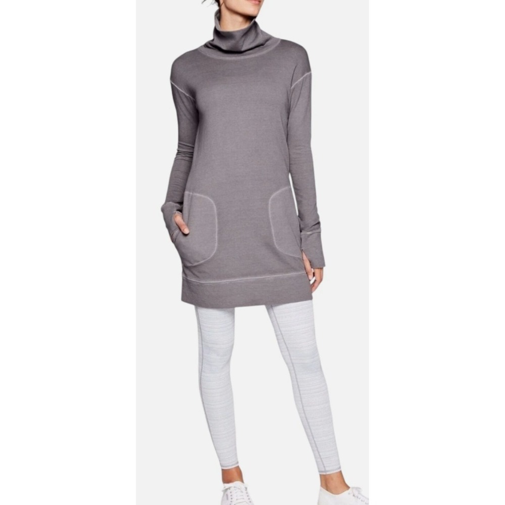 Athleta Eco Wash Turtleneck Sweatshirt Dress Dark Gray Size Small Tall 4-6